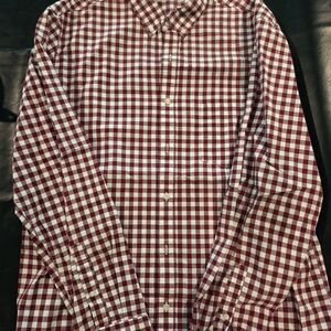 Red and White Casual Button Down Shirt with Gingham Check